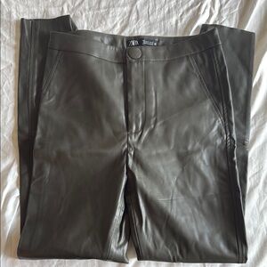 Zara Women’s Dark Green Faux Leather Dress Pants